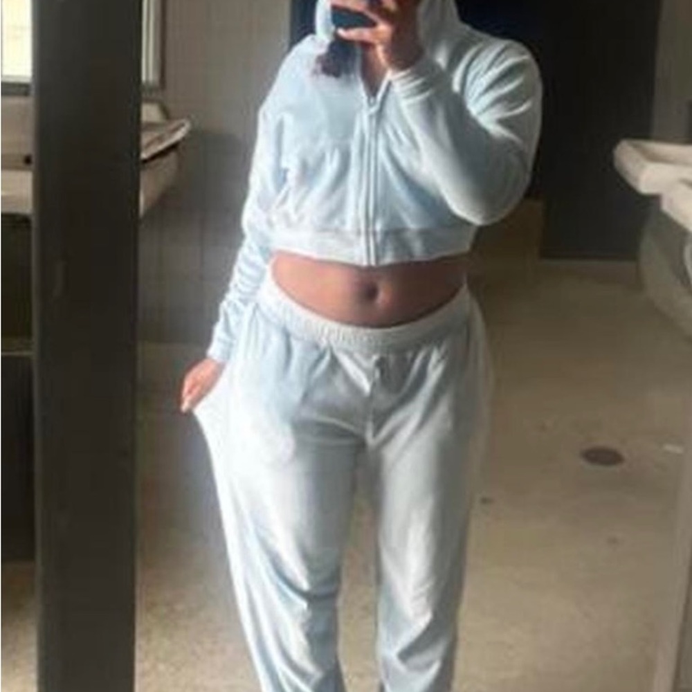 Light Blue Cropped Hoodie and Joggers Set